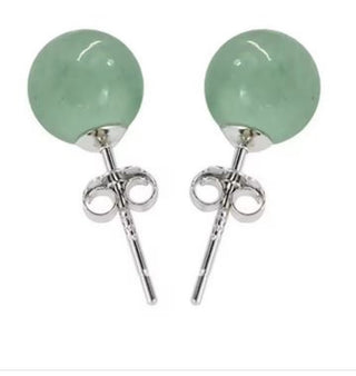 925 STERLING SILVER GENUINE JADE BALL STUD EARRINGS Australian Seller
