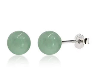 925 STERLING SILVER GENUINE JADE BALL STUD EARRINGS Australian Seller