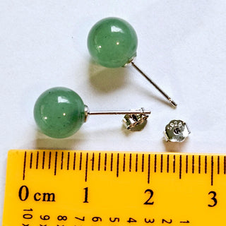 925 STERLING SILVER GENUINE JADE BALL STUD EARRINGS Australian Seller
