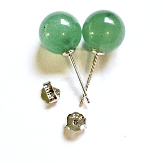 925 STERLING SILVER GENUINE JADE BALL STUD EARRINGS Australian Seller