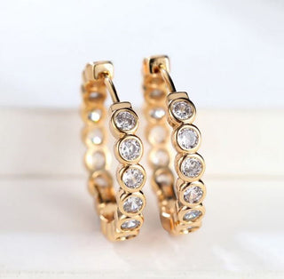 Clear Stone Zircon Gold Hoop Earrings Jewellery Jewelry 14mm NEW