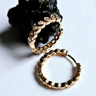 Clear Stone Zircon Gold Hoop Earrings Jewellery Jewelry 14mm NEW