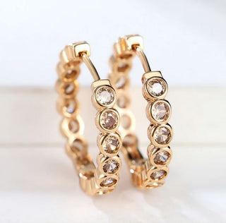 Champagne Stone Zircon Gold Hoop Earrings Jewellery Jewelry 14mm NEW