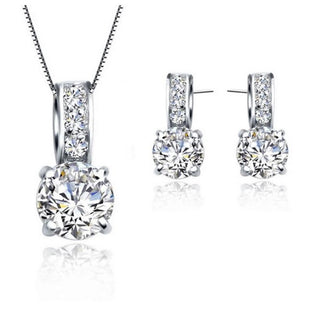925 S.Silver Bridal Jewelry Set PRINCESS Cubic Zircon Crystal Pendant Earrings