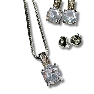 925 S.Silver Bridal Jewelry Set PRINCESS Cubic Zircon Crystal Pendant Earrings