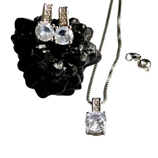 925 S.Silver Bridal Jewelry Set PRINCESS Cubic Zircon Crystal Pendant Earrings