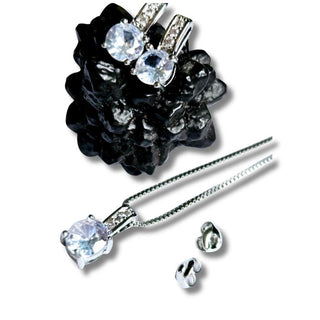 925 S.Silver Bridal Jewelry Set PRINCESS Cubic Zircon Crystal Pendant Earrings
