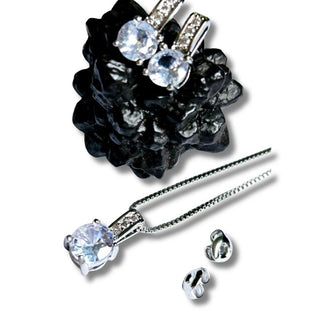 925 S.Silver Bridal Jewelry Set PRINCESS Cubic Zircon Crystal Pendant Earrings