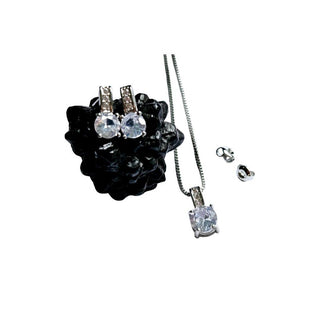 925 S.Silver Bridal Jewelry Set PRINCESS Cubic Zircon Crystal Pendant Earrings