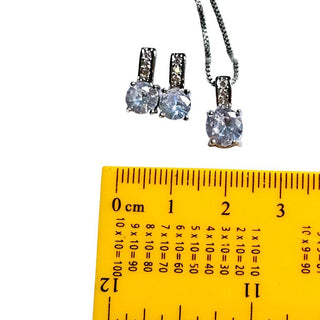 925 S.Silver Bridal Jewelry Set PRINCESS Cubic Zircon Crystal Pendant Earrings