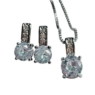 925 S.Silver Bridal Jewelry Set PRINCESS Cubic Zircon Crystal Pendant Earrings