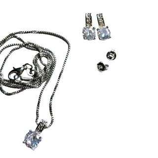 925 S.Silver Bridal Jewelry Set PRINCESS Cubic Zircon Crystal Pendant Earrings