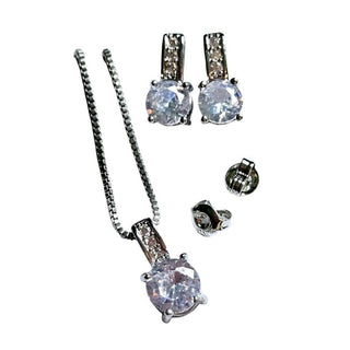 925 S.Silver Bridal Jewelry Set PRINCESS Cubic Zircon Crystal Pendant Earrings