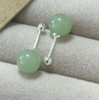 925 STERLING SILVER GENUINE JADE BALL STUD EARRINGS Bead Back Australian Seller