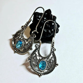 Balinese 925 S.Silver VIBRANT Blue Crystal Dangle Earrings Jewellery Jewelry