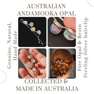 Andamooka Fire Opal Hairclip Australian Genuine Sterling Silver Resin RRP$240