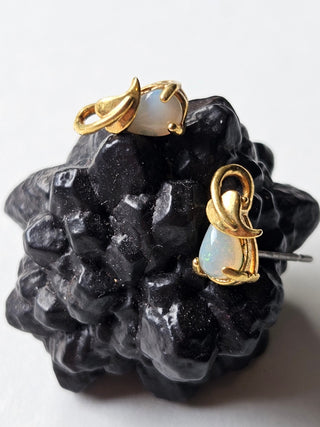Solid Opal Gold Heart Leaf Earrings Australian Genuine Gems  RRP$160