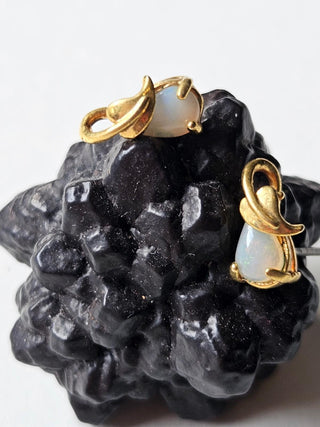 Solid Opal Gold Heart Leaf Earrings Australian Genuine Gems  RRP$160