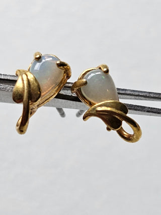Solid Opal Gold Heart Leaf Earrings Australian Genuine Gems  RRP$160