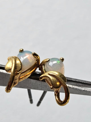 Solid Opal Gold Heart Leaf Earrings Australian Genuine Gems  RRP$160