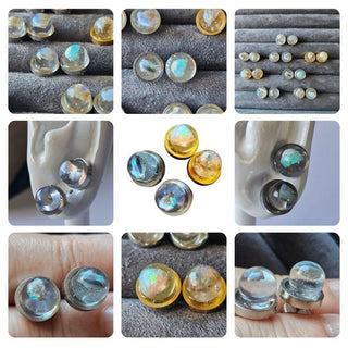 Opal & Resin Ball Earrings Studs Australian Genuine Natural Jewellery
