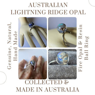 Opal & Resin Ring Ball Design Adjustable Australian Genuine Natural Jewellery