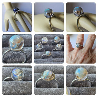Opal & Resin Ring Ball Design Adjustable Australian Genuine Natural Jewellery