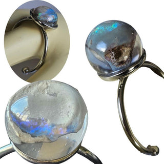 Opal & Resin Ring Ball Design Adjustable Australian Genuine Natural Jewellery