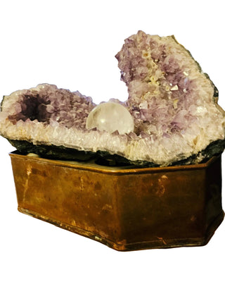 Amethyst Crystal Cave Geode - Rotating Quartz Ball Water Fountain HUGE Copper