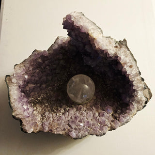 Amethyst Crystal Cave Geode - Rotating Quartz Ball Water Fountain HUGE Copper