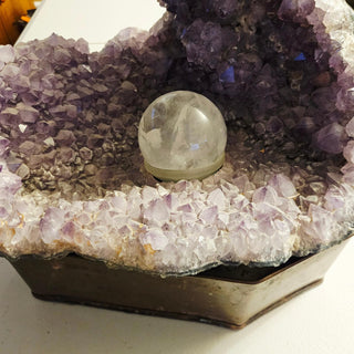 Amethyst Crystal Cave Geode - Rotating Quartz Ball Water Fountain HUGE Copper