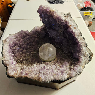 Amethyst Crystal Cave Geode - Rotating Quartz Ball Water Fountain HUGE Copper