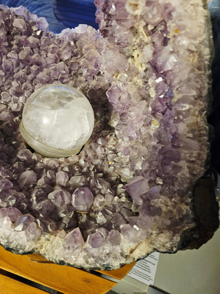 Amethyst Crystal Cave Geode - Rotating Quartz Ball Water Fountain HUGE Copper