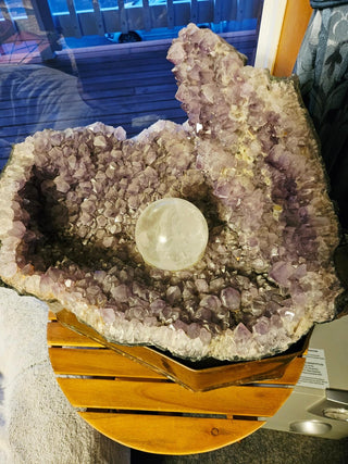 Amethyst Crystal Cave Geode - Rotating Quartz Ball Water Fountain HUGE Copper
