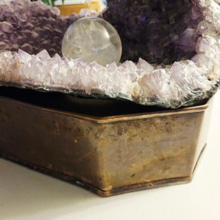 Amethyst Crystal Cave Geode - Rotating Quartz Ball Water Fountain HUGE Copper