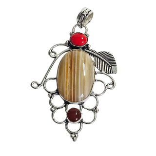 Banded Honey Agate Carnelian Sterling Silver Pendant Artisan Filigree
