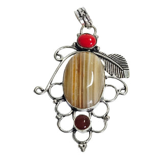 Banded Honey Agate Carnelian Sterling Silver Pendant Artisan Filigree