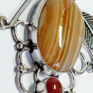 Banded Honey Agate Carnelian Sterling Silver Pendant Artisan Filigree