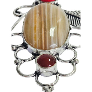 Banded Honey Agate Carnelian Sterling Silver Pendant Artisan Filigree