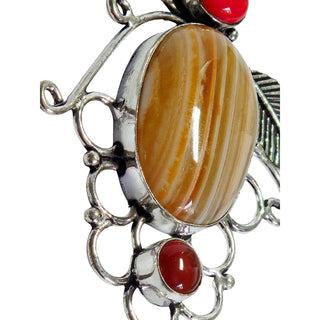 Banded Honey Agate Carnelian Sterling Silver Pendant Artisan Filigree
