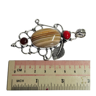 Banded Honey Agate Carnelian Sterling Silver Pendant Artisan Filigree