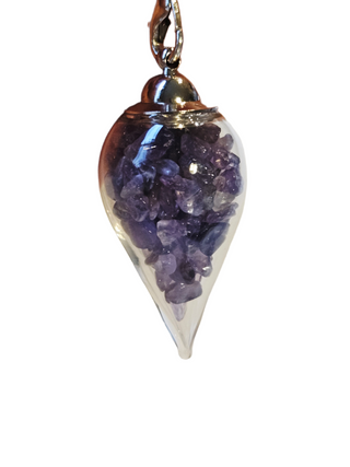 Amethyst Glass Crystal Pendulum Natural Gemstone Silver Chain Dowsing Healing