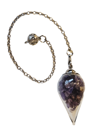 Amethyst Glass Crystal Pendulum Natural Gemstone Silver Chain Dowsing Healing