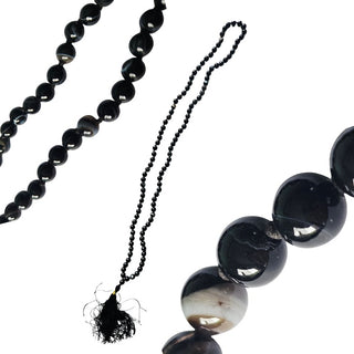 Natural Botswana Agate 108 Bead Mala Necklace Black Banded Meditation