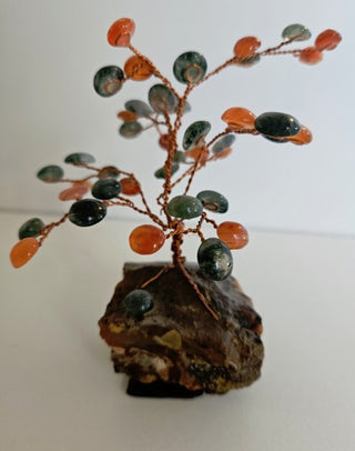 Hand Made Gemstone Crystal Carnelian Moss Agate Tree: A Complete Healing Feng Shui Treasure 40 Cabachons T5