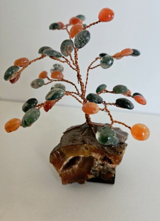 Hand Made Gemstone Crystal Carnelian Moss Agate Tree: A Complete Healing Feng Shui Treasure 40 Cabachons T5