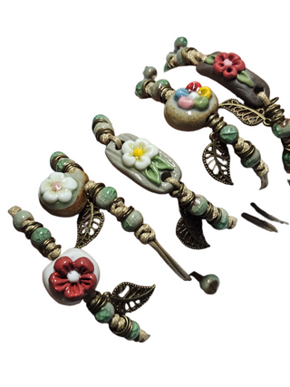 Handmade Ceramic Corded Bracelet Adjustable Tribal Boho Style Unisex (You choose style)