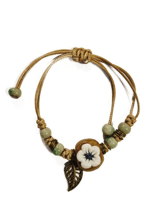 Handmade Ceramic Corded Bracelet Adjustable Tribal Boho Style Unisex (You choose style)