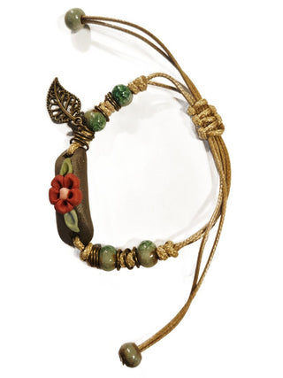 Handmade Ceramic Corded Bracelet Adjustable Tribal Boho Style Unisex (You choose style)