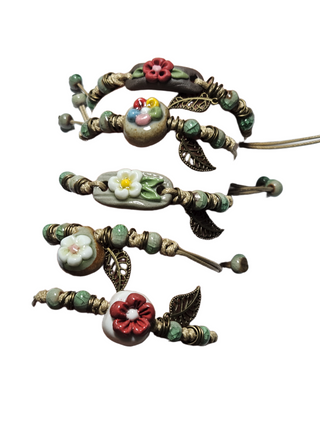 Handmade Ceramic Corded Bracelet Adjustable Tribal Boho Style Unisex (You choose style)